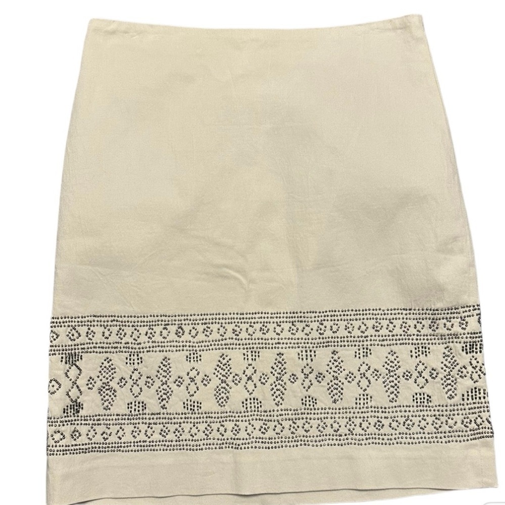 Etcertera Lined Beaded Cotton Cream Colored Knee Length Skirt Women Size 2 NWOT